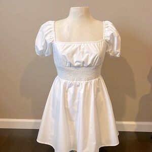 SHEIN cute, white, lined FLATTERING summer/graduation dress puffed sleeves sz SP